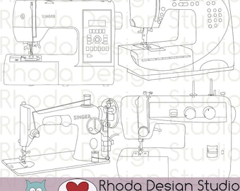 Sewing Machine Vintage and Modern Digital Clip Art Retro stamps