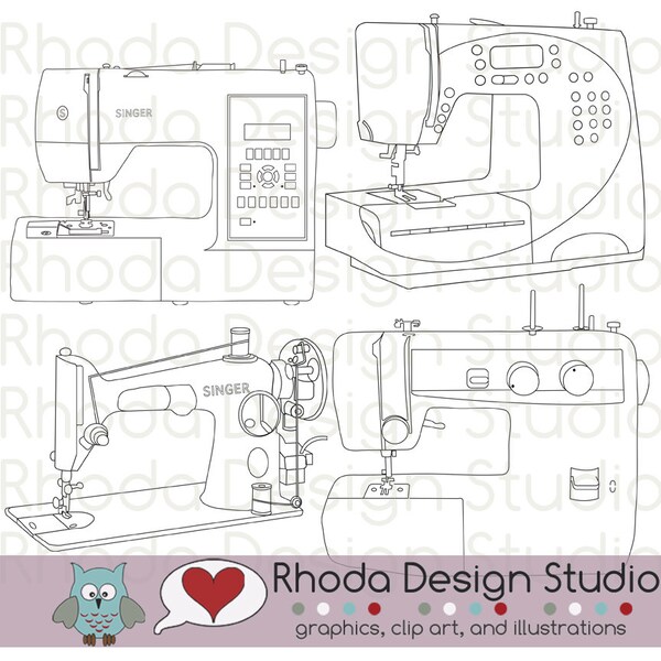 Sewing Machine Vintage and Modern Digital Clip Art Retro stamps