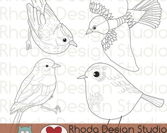 Song Bird Illustrations Digital Clip Art Retro Stamps