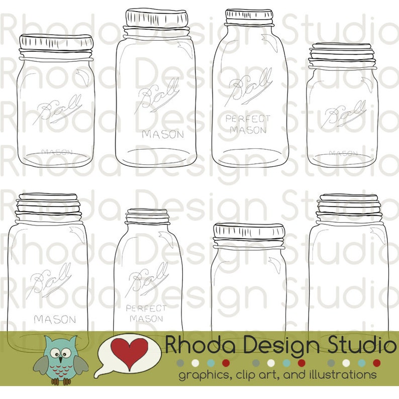 Vintage Mason Jar Stamps Digital Clip Art Retro image 1