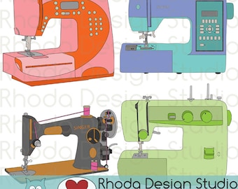 Sewing Machine Vintage and Modern Digital Clip Art Retro Clipart