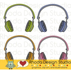 Music Headphones Digital Clip Art Retro