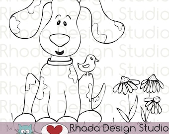 Puppy and Bird Digital Clip Art Coloring Stamps