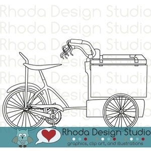 レトロなアイスクリームトライクバイクデジタルクリップアートヴィンテージ自転車スタンプ - ラインアート