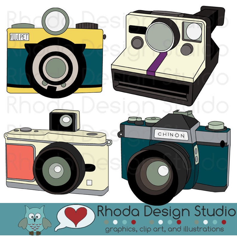 Vintage Cameras Digital Clip Art Retro Camera Photography Illustration color image 1