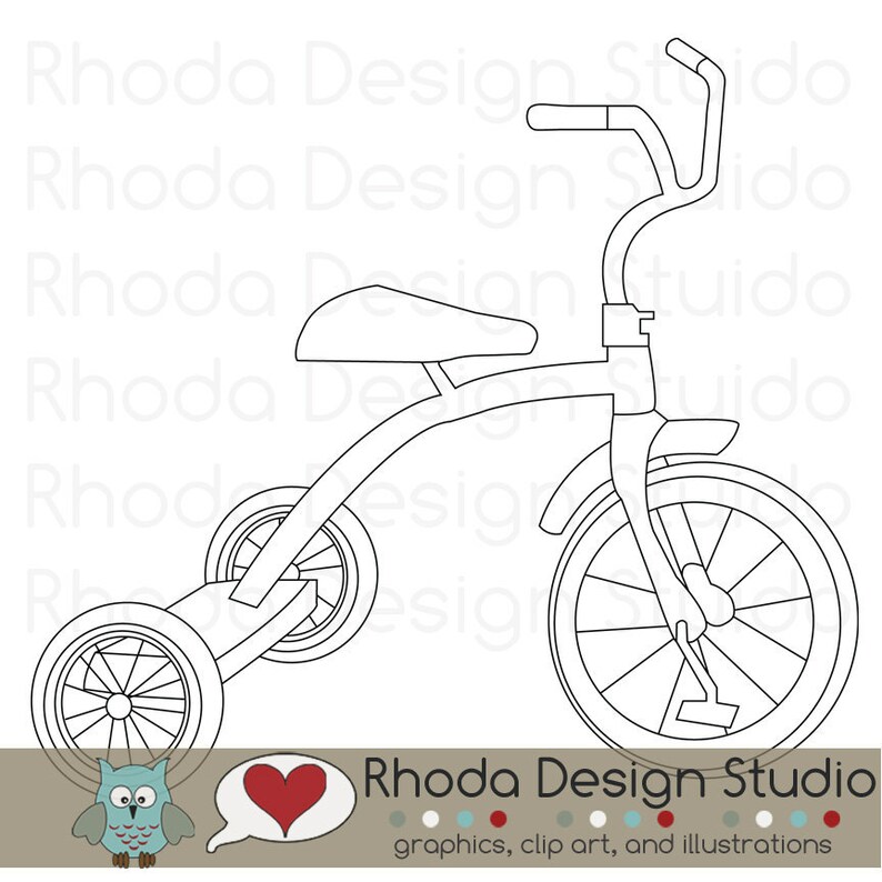 Retro Tricycle Digital Clip Art Vintage Bicycles Stamps Trike Etsy