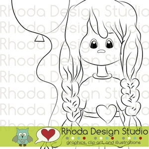 Carly&#39;s Balloon Digital Stamp Girl