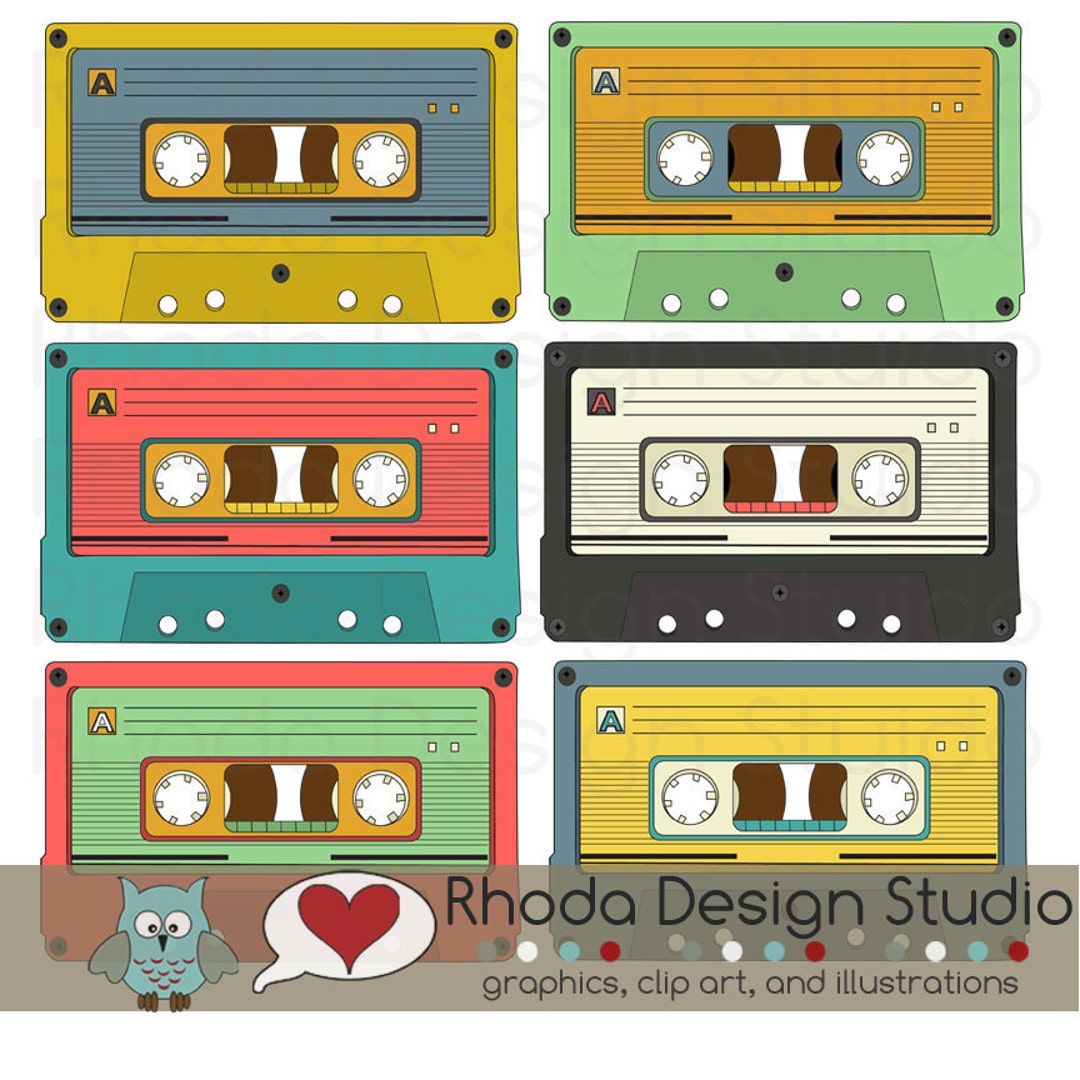 レトロなカセットテープ カラー画像 デジタルクリップ アート  
