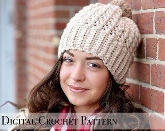 Crochet Pattern | Chunky Cross Stitch Beanie Hat Pattern 037 | Crochet Hat Pattern | Women's Slouchy Hat  | Slouchy Beanie | Fall Fashion