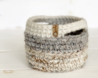 Crochet Basket with Handles | Small Decorative Storage Basket | Christmas Gift Basket or Easter Basket Alternative
