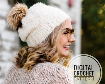 Crochet Beanie Pattern | Crochet Hat Pattern | Chunky Winter Hat Pattern | Crochet Beanie Hat Pattern | Pom Pom Hat Pattern | Winter Crochet