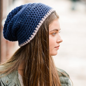 Crochet Beanie Pattern -  DIY Chunky Double Brim Winter Hat, Slouchy Unisex Style