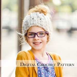 Ponytail Hat Pattern Messy Bun Hat Pattern Crochet Beanie Hat Pattern Chunky Winter Hat Pattern Top Knot Beanie Hat Pattern image 1