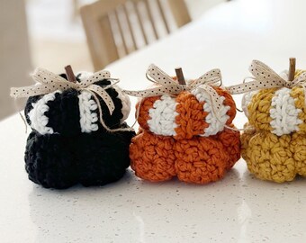 Stuffed Crochet Pumpkins | Pumpkin Decor | Stacked Pumpkins | Halloween Pumpkin Stack | Tabletop Decor | Fall Decor | Halloween Decor