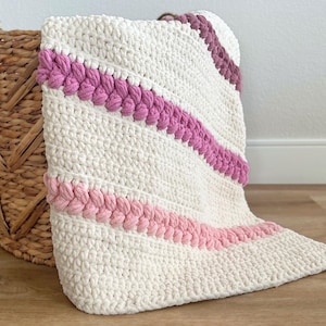Crochet Blanket Pattern - DIY Chunky Throw or Baby Blanket PDF with Braided Puff Stitch