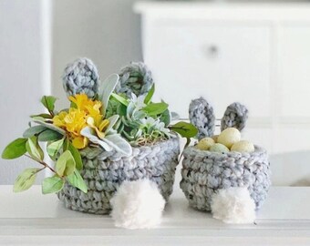 PDF Crochet Pattern | Small Crochet Bunny Basket Pattern | Unique Easter Basket Pattern | Crochet Easter Bunny Basket  | Fast Easter Decor