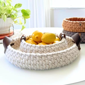 Spike Stitch Crochet Basket & Tray Pattern – Decorative Storage Baskets with Handles, Home Organizer, DIY Modern Decor, Super Bulky Yarn