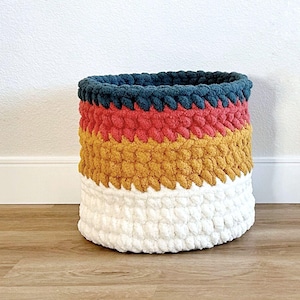 PDF Crochet Basket Pattern | Jumbo Blanket Yarn Pattern | XL Color Block Storage Basket
