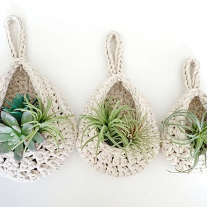Small Indoor Plant Hanger for Succulents or Air Plant Boho Style Crochet Hanging Basket Available in Three Sizes or a Set of Three image 3