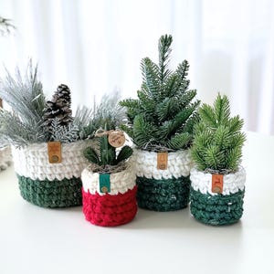Crochet Christmas Tree Pattern - Mini Planter Cover, Tabletop Tree Decor, Plant Sweater PDF