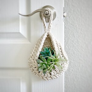 Small Indoor Plant Hanger for Succulents or Air Plant Boho Style Crochet Hanging Basket Available in Three Sizes or a Set of Three image 4