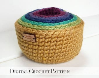 PDF Crochet Pattern | DIY Crochet Pattern | Crochet Nesting Bowl Pattern | Storage Bowl Pattern | Stacking Bowl Pattern | Rainbow Bowls