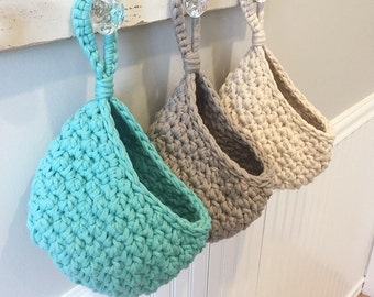 Crochet Hanging Storage Basket | Door Knob Basket For Plants | Ready To Ship