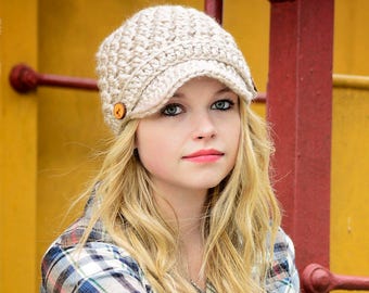 Crochet Newsboy Hat | Women's Hat | Women's Winter Hat | Women's Accessories | Brimmed Beanie Hat | Gifts for Her | Christmas Gift for Her