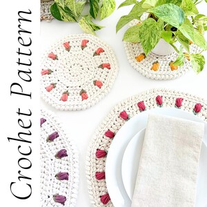 Crochet Doily Pattern - Round Placemat with Tulips, Floral Table Decor, DIY Spring Table Setting image 3