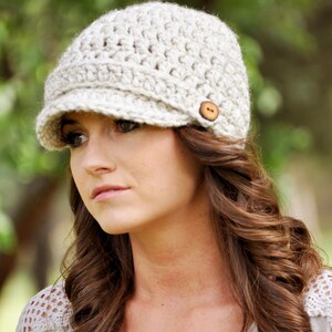 Crochet Hat Pattern - Women's Brimmed Newsboy Beanie, DIY Chunky Winter Cap image 6