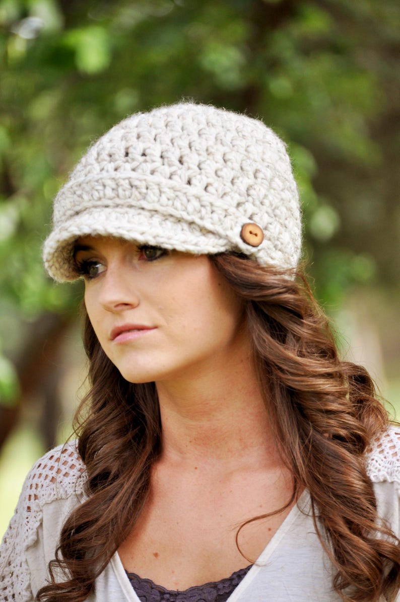 Crochet Hat Pattern - Women's Brimmed Newsboy Beanie, DIY Chunky Winter Cap image 6