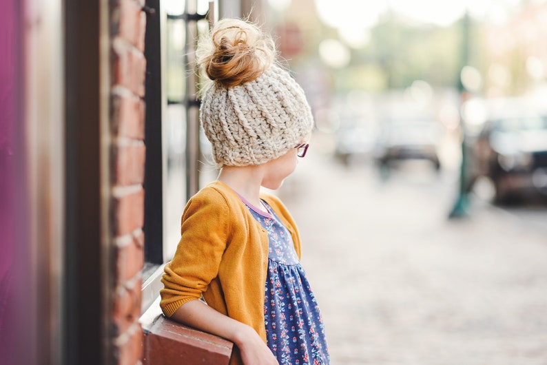 Ponytail Hat Pattern Messy Bun Hat Pattern Crochet Beanie Hat Pattern Chunky Winter Hat Pattern Top Knot Beanie Hat Pattern image 5