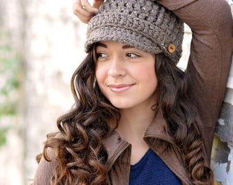 Crochet Pattern - Ribbed Newsboy Hat Pattern 014, DIY Chunky Brimmed Beanie