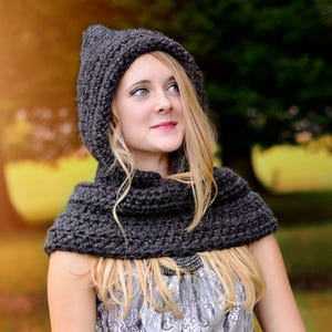 Capuche au crochet, motif bonnet de lutin avec cache-cou, gros sweat à capuche d'hiver
