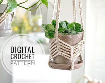 Crochet Plant Hanger Pattern | DIY Crochet Pattern | Crochet Hanging Plant Hanger | Boho Plant Hanger | Modern Macrame Inspired Plant Hanger