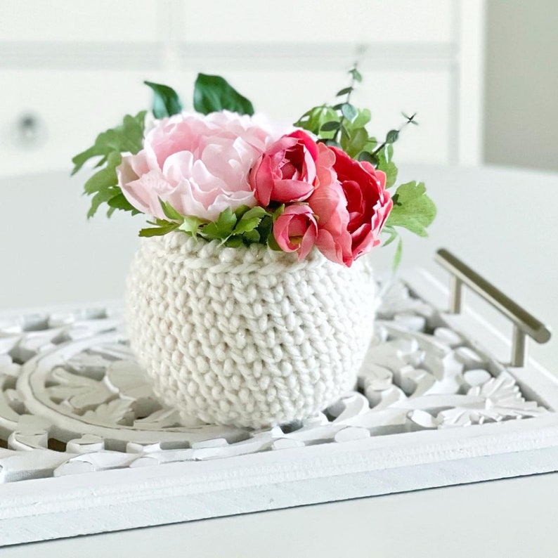 Crochet Plant Cozy Pattern Small Crochet Planter Pattern DIY Plant Pot Cover DIY Crochet Basket Pattern Crochet Plant Pot Cover image 8