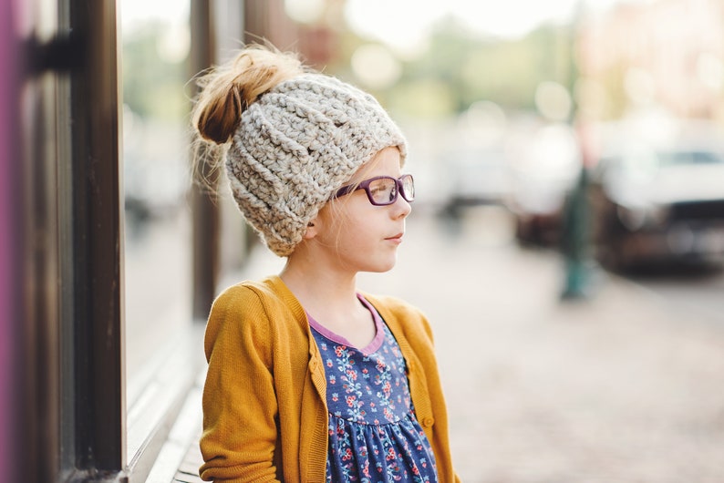 Ponytail Hat Pattern Messy Bun Hat Pattern Crochet Beanie Hat Pattern Chunky Winter Hat Pattern Top Knot Beanie Hat Pattern image 3