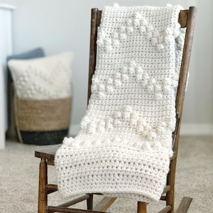 Crochet Blanket Pattern - Chunky Chevron Throw, Super Bulky Lap Blanket, Bobble Stitch PDF