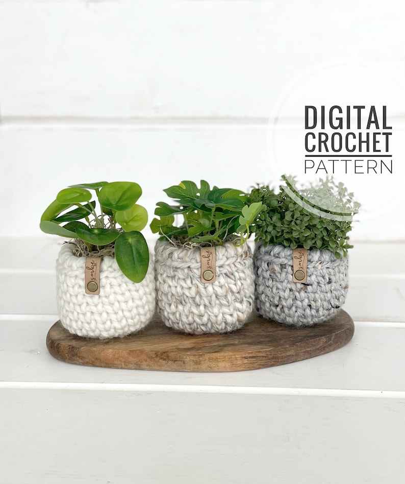 Crochet Plant Cozy Pattern Small Crochet Planter Pattern DIY Plant Pot Cover DIY Crochet Basket Pattern Crochet Plant Pot Cover image 1