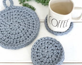 DIY Crochet Pattern | Crochet Trivet Pattern | Crochet Coaster Pattern | Crochet Hot Pad Pattern | Crochet T-shirt Yarn Pattern