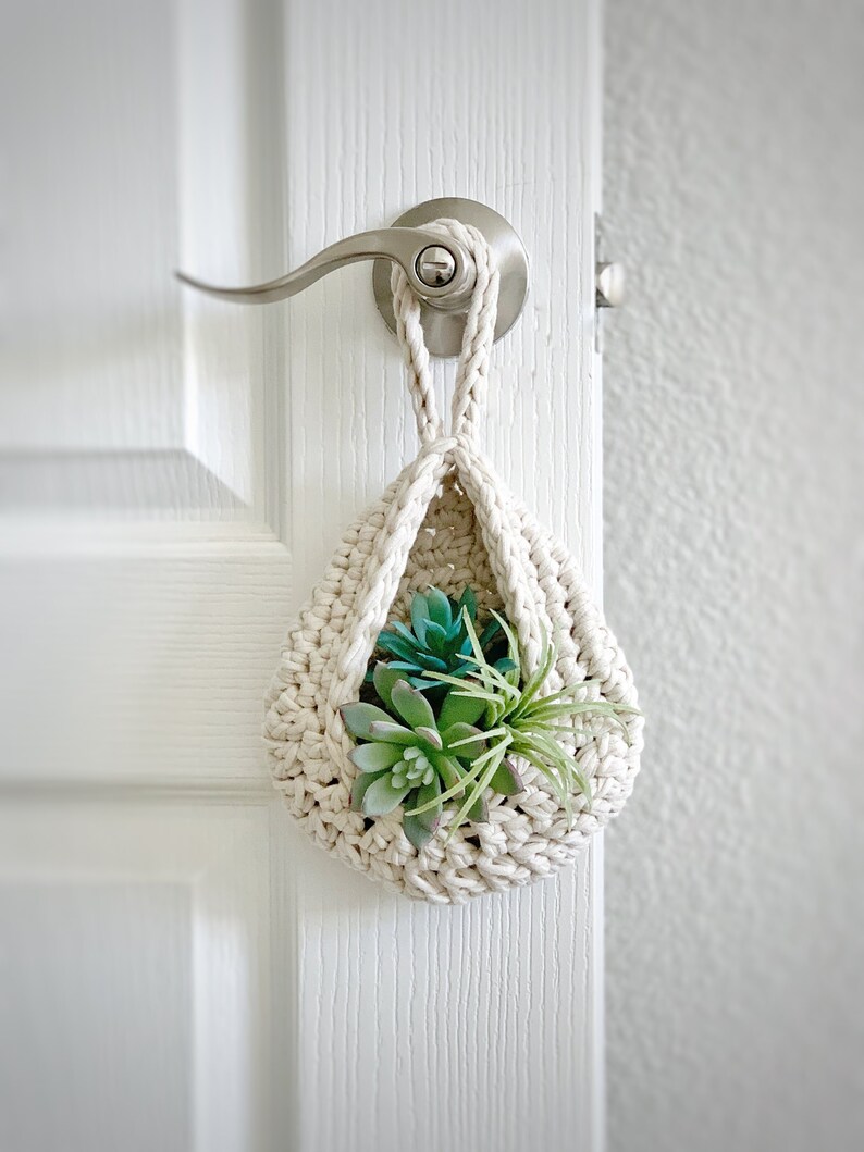 Small Indoor Plant Hanger for Succulents or Air Plant Boho Style Crochet Hanging Basket Available in Three Sizes or a Set of Three image 4