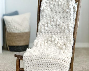 Crochet Blanket Pattern - Chunky Chevron Throw, Super Bulky Lap Blanket, Bobble Stitch PDF