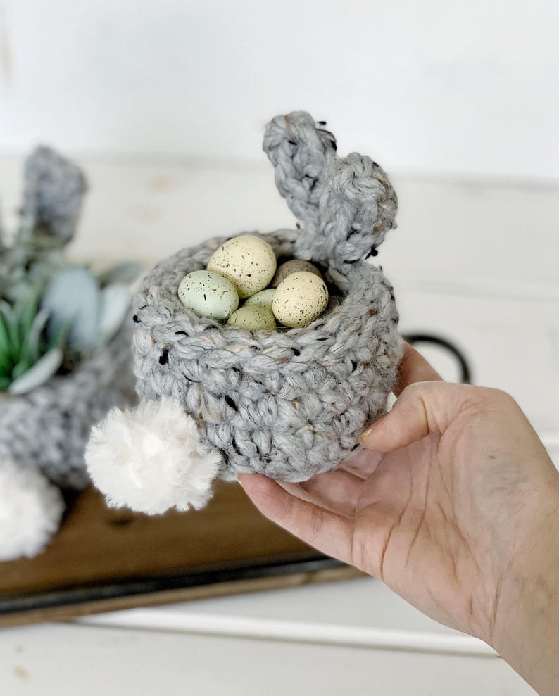 PDF Crochet Pattern | Small Crochet Bunny Basket Pattern | Unique Easter Basket Pattern | Crochet Easter Bunny Basket | Fast Easter Decor image 9