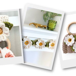 Crochet Daisy Flower Appliqué Pattern for Towel Holders - DIY Bag Charm, Spring Garland, Floral Crochet Pattern image 9