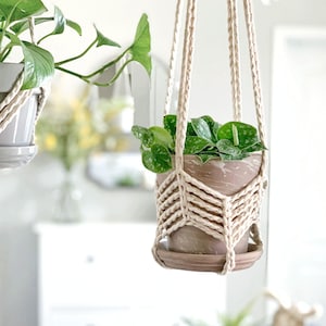 Blumenampel Muster | DIY Häkelanleitung | Gehäkelte Blumenampel | Boho Pflanzenaufhänger | Moderner Makramee inspirierter Pflanzenhänger