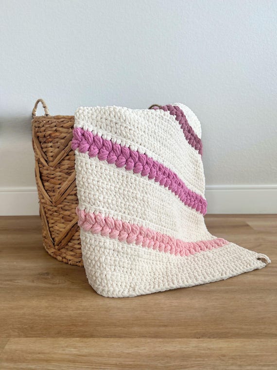 Crochet Blanket Pattern - DIY Chunky Throw or Baby Blanket PDF with Braided Puff Stitch