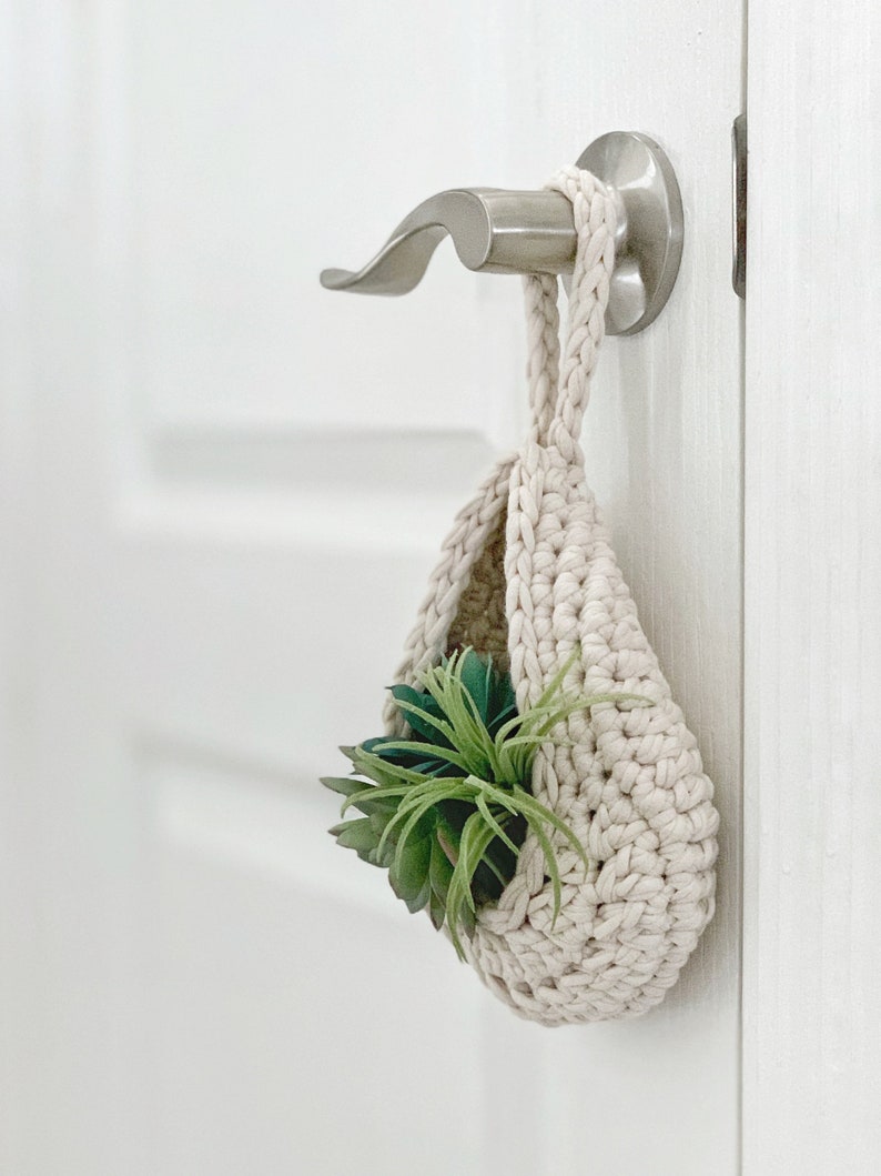 Small Indoor Plant Hanger for Succulents or Air Plant Boho Style Crochet Hanging Basket Available in Three Sizes or a Set of Three image 5