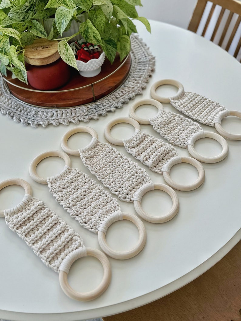 Crochet Towel Holder Hanging Kitchen Towel Holder with Rings Dish Towel Hanger Housewarming Gift image 6