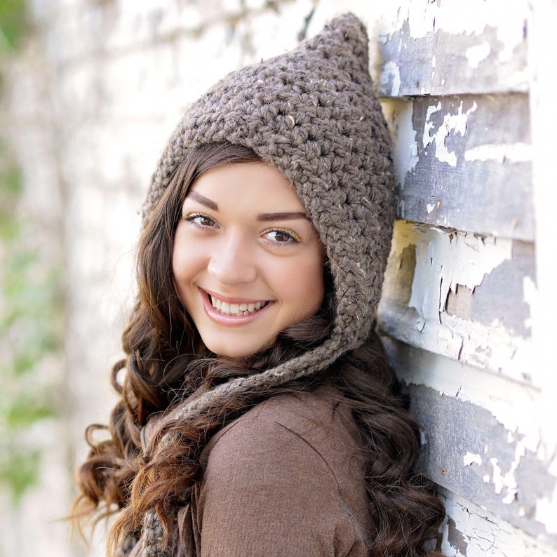 Crochet Hat Pattern - Pixie Hat Pattern 004, Winter Hood, Elf or Gnome Style Cap image 1