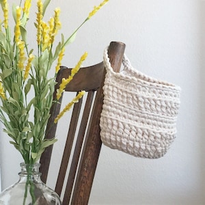 Hanging Storage Basket Crochet Basket with Handle Hanging Plant Holder Farmhouse Style Home Decor Dorm Decor Easter Basket image 1